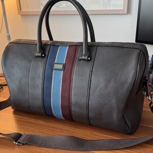 Ted Baker Brown Leather duffel Bag with Blue and Red Stripes